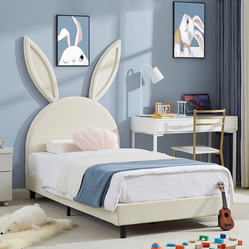 Zoomie Kids Kylo Upholstered Twin Daybed Frame for Kids Twin Platform Bed with Carton Ears Shaped Headboard Wood Wayfair Vanities